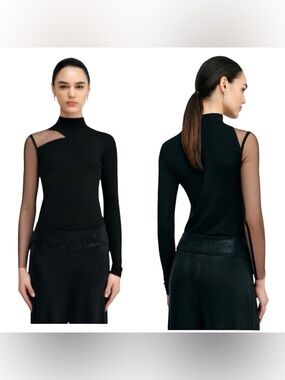 ✨Marcella NYC Ysabel Mock Neck
Black Mesh Panel Cut Out Luxe Top SZ M ✨